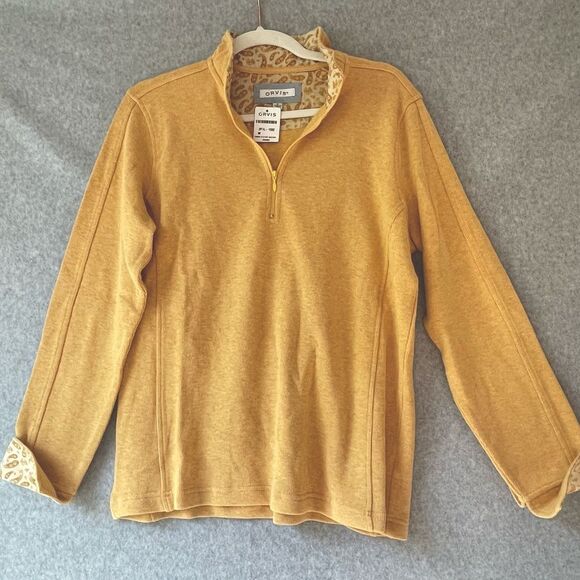 Orvis Mustard Yellow Quarter-Zip Sweater sweatshirt sz. M #AK - Picture 1 of 7